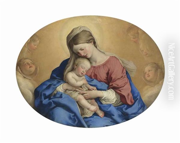 The Madonna And Child With Cherubim Oil Painting by Giovanni Battiata Salvi, Il Sassoferrato