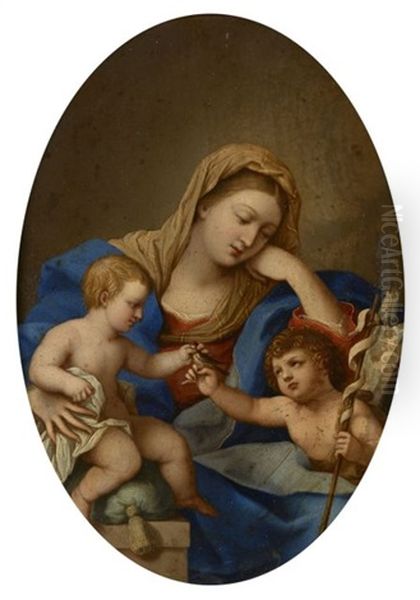 La Vierge A L'enfant Avec Saint Jean-baptiste Oil Painting by Giovanni Battiata Salvi, Il Sassoferrato