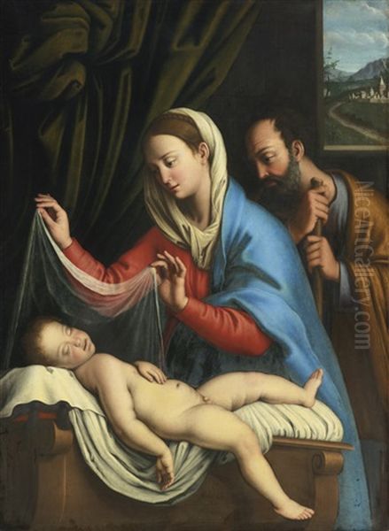 The Virgin And Saint Joseph With The Sleeping Christ Child Oil Painting by Giovanni Battiata Salvi, Il Sassoferrato