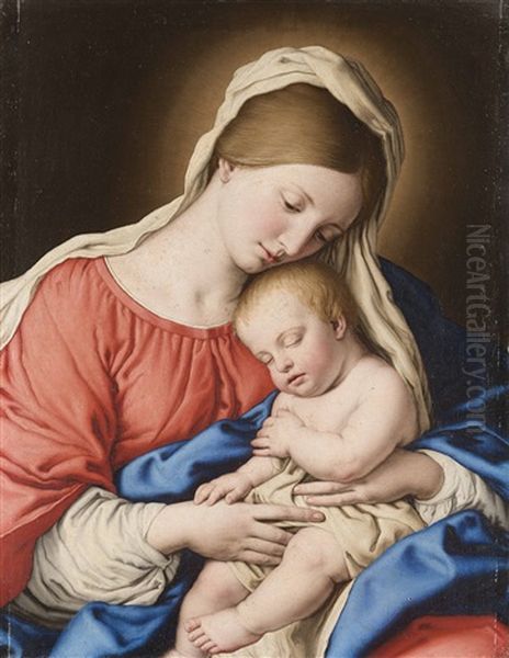 Madonna Con Bambino Dormiente Oil Painting by Giovanni Battiata Salvi, Il Sassoferrato