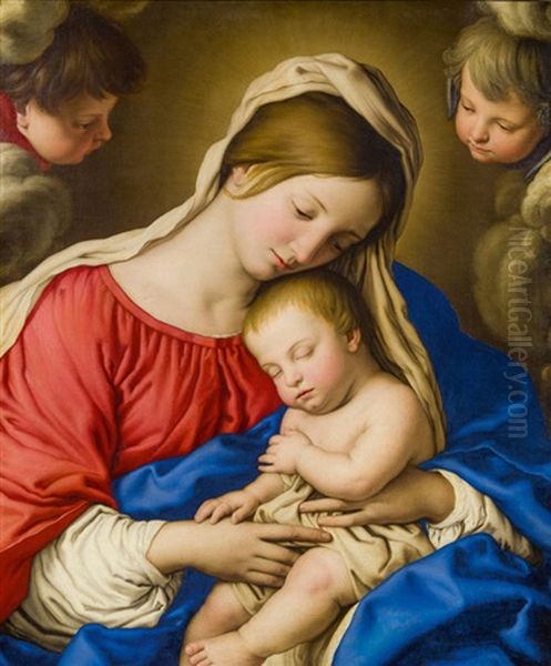 Madonna Mit Kind Und Zwei Putti Oil Painting by Giovanni Battiata Salvi, Il Sassoferrato