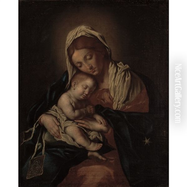 Madonna And Child With A Carmelite Scapular Oil Painting by Giovanni Battiata Salvi, Il Sassoferrato