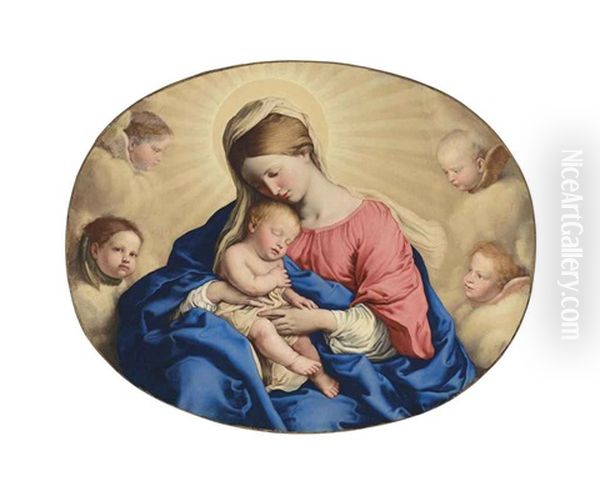The Madonna And Child With Angels Oil Painting by Giovanni Battiata Salvi, Il Sassoferrato