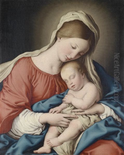 Madonna Mit Dem Schlafenden Kind Oil Painting by Giovanni Battiata Salvi, Il Sassoferrato