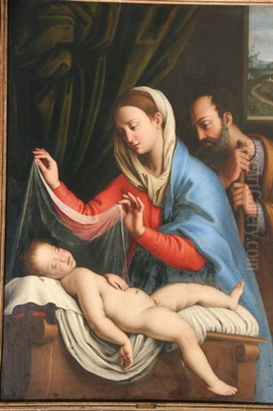 La Vierge Et Joseph Veillant L'enfant Jesus Endormi Oil Painting by Giovanni Battiata Salvi, Il Sassoferrato