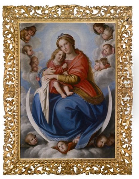 Madonna Mit Kind Auf Der Mondsichel, Von Engelsglorie Umgeben Oil Painting by Giovanni Battiata Salvi, Il Sassoferrato