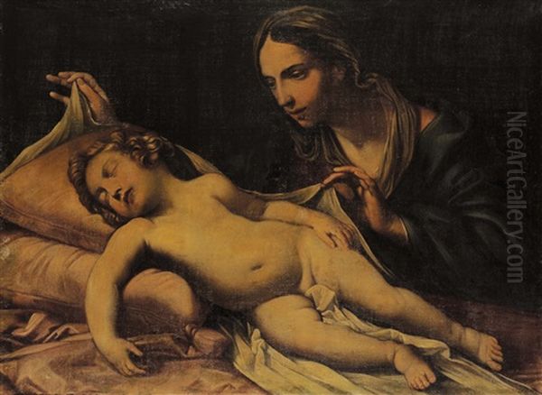Madonna Con Bambino Oil Painting by Giovanni Battiata Salvi, Il Sassoferrato