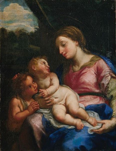 Madonna Mit Kind Und Dem Johannesknaben Oil Painting by Giovanni Battiata Salvi, Il Sassoferrato