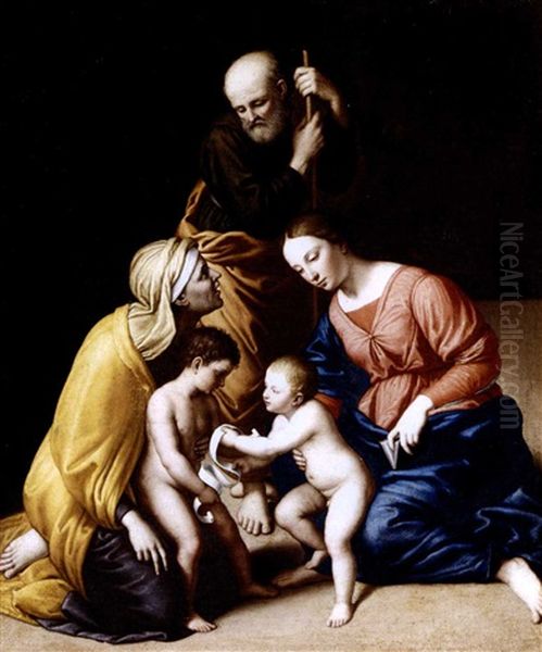 The Holy Family With The Infant Saint John The Baptist And Saint Elizabeth Oil Painting by Giovanni Battiata Salvi, Il Sassoferrato