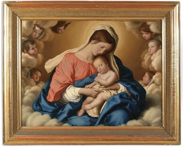 Madonna And Child With Angels Oil Painting by Giovanni Battiata Salvi, Il Sassoferrato