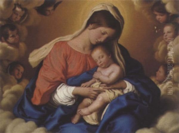 La Madonna Col Bambino E Angeli Oil Painting by Giovanni Battiata Salvi, Il Sassoferrato