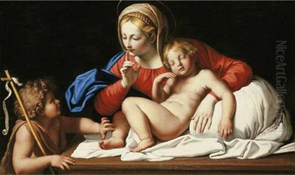 The Madonna Requesting Silence From The Infant Saint John The Baptist As The Child Sleeps Oil Painting by Giovanni Battiata Salvi, Il Sassoferrato