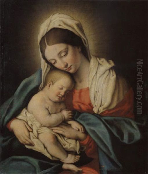 Madonna Mit Schlafendem Kind Oil Painting by Giovanni Battiata Salvi, Il Sassoferrato
