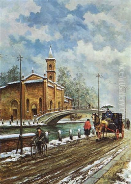 Naviglio Milanese Oil Painting by Giovanni Battiata Salvi, Il Sassoferrato