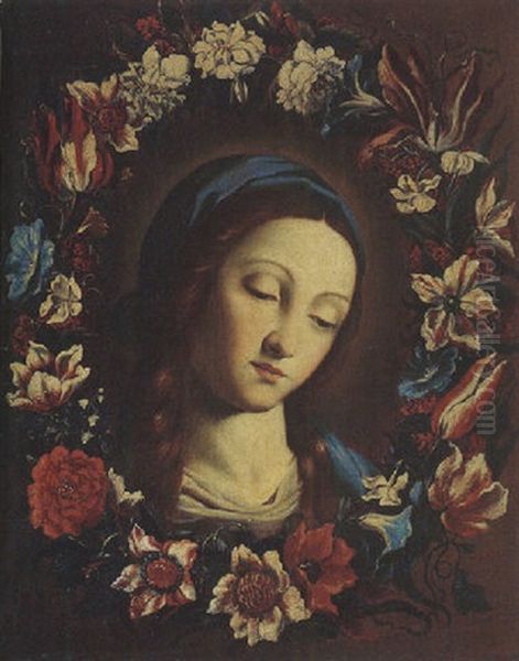 The Head Of The Virgin Surrounded By A Garden Of Flowers Oil Painting by Giovanni Battiata Salvi, Il Sassoferrato