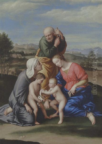 The Holy Family With The Infant Saint John The Baptist And Saint Elizabeth Oil Painting by Giovanni Battiata Salvi, Il Sassoferrato