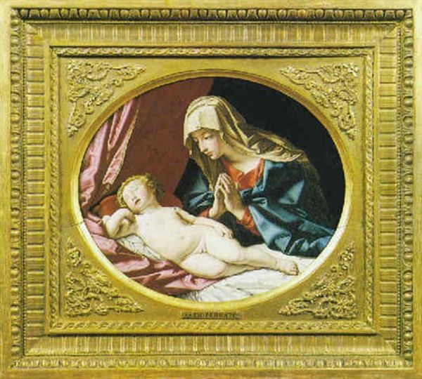 La Madonna Col Bambino Addormentato Oil Painting by Giovanni Battiata Salvi, Il Sassoferrato