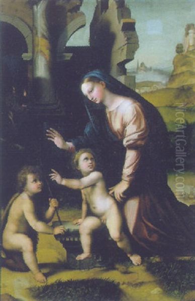 Madonna Con Bambino E San Giovannino Oil Painting by Giovanni Battiata Salvi, Il Sassoferrato