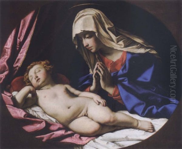 The Virgin And The Sleeping Christ Child Oil Painting by Giovanni Battiata Salvi, Il Sassoferrato