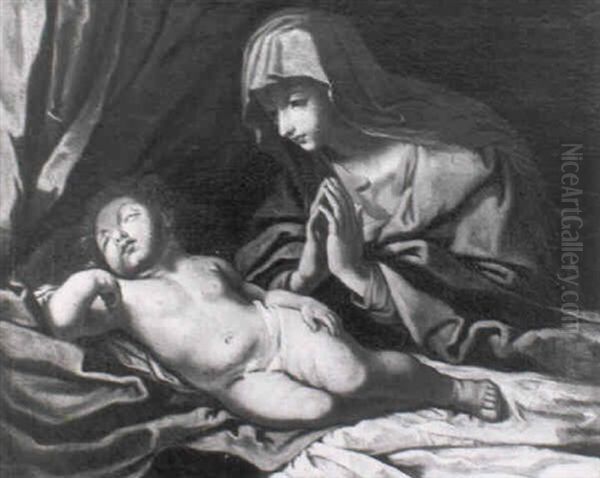 Die Madonna Mit Dem Schlafenden Christuskind Oil Painting by Giovanni Battiata Salvi, Il Sassoferrato