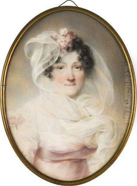 Portrait De Femme Au Voile En Robe Rose Oil Painting by Francois-Jean-Louis Boulanger