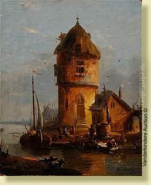 L'entree Du Port Anime Oil Painting by Francois-Jean-Louis Boulanger