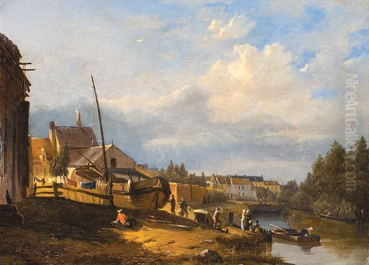 Bord De Riviere Anime Oil Painting by Francois-Jean-Louis Boulanger