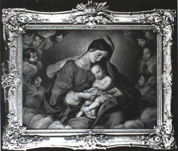 The Madonna And Child With Cherubim Oil Painting by Giovanni Battiata Salvi, Il Sassoferrato