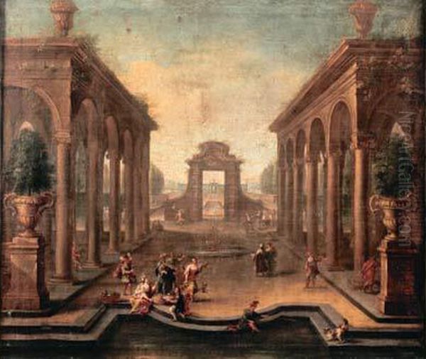 Vue D'un Palais Anime De Personnages Oil Painting by Giovanni Boulanger