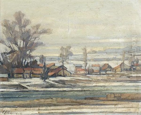 Winterliche Dorfansicht An Der Arve Oil Painting by Louis Henri Salzmann