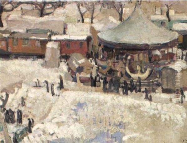 Winterlicher Jahrmarkt Mit Karussell Oil Painting by Louis Henri Salzmann