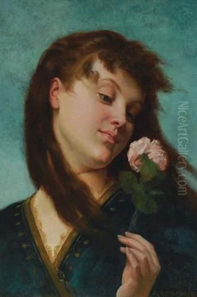 Jeune Fille A La Rose Oil Painting by Gustave Clarence Rodolphe Boulanger
