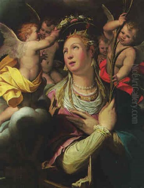 Saint Catherine Of Alexandria With Cherubs Oil Painting by Orazio Samacchini