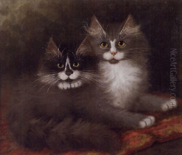 Mother And Kitten Oil Painting by Percy A. Sanborn