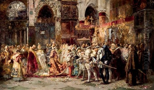 Bautismo De Principe Oil Painting by Salvador Sanchez Barbudo