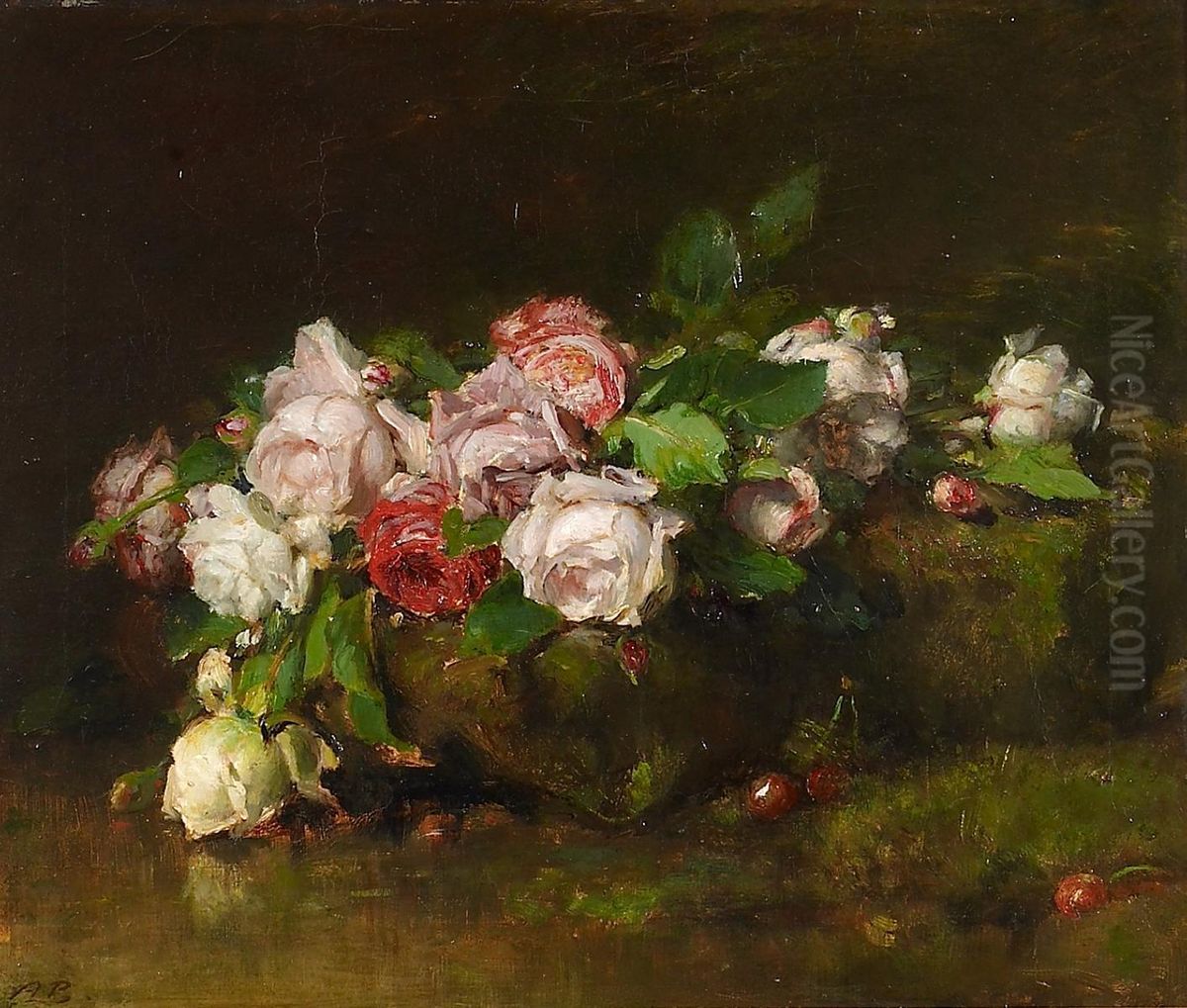 Rosenstillleben Mit Kirschen Oil Painting by Auguste Boulard