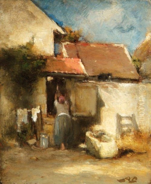 Cour De Ferme Animee (lere) Oil Painting by Auguste Boulard