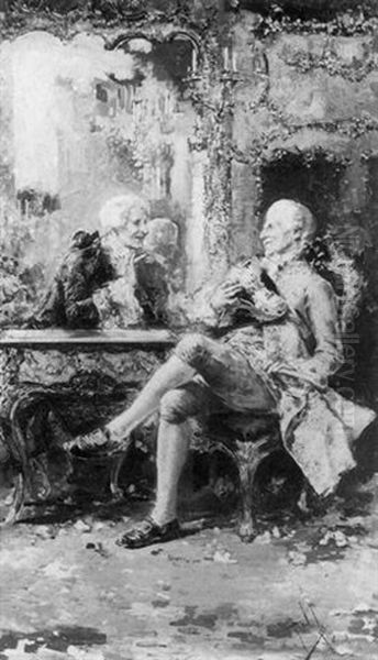 A Gentleman's Debate Oil Painting by Salvador Sanchez Barbudo