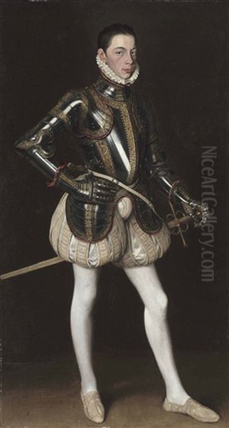 Alessandro Farnese In Armor Oil Painting by Alonso Sanchez Coello