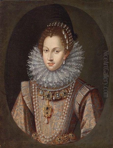 Alleged Portrait Of Margaret Of Austria (1584-1611), Queen Of Spain Oil Painting by Alonso Sanchez Coello