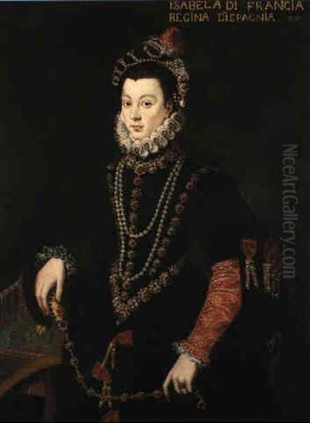 Portrait Of Isabella De Valois, Queen Of Spain, Three-quarter Length Oil Painting by Alonso Sanchez Coello