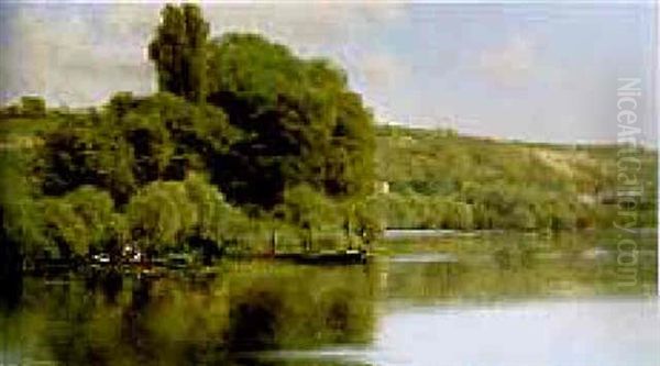 Punts On A River Oil Painting by Emilio Sanchez-Perrier
