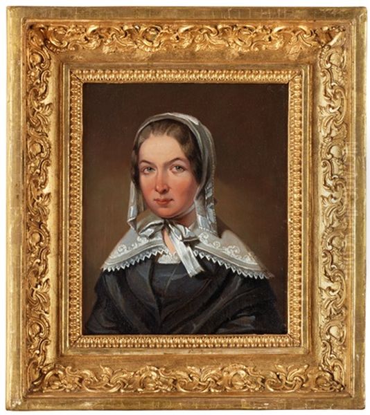 Portratt Av Forfattarinnan Fredrika Bremer (1801-1865) Oil Painting by Johan Gustav Sandberg