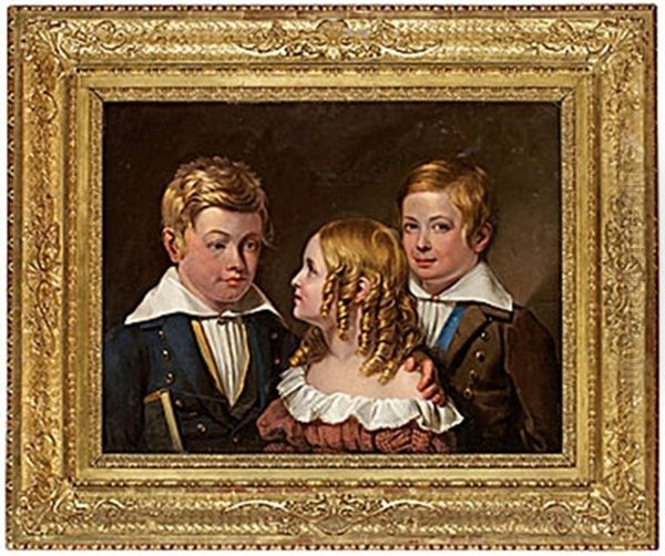 Syskonen Carl, Emil Och Jenny Roth Oil Painting by Johan Gustav Sandberg