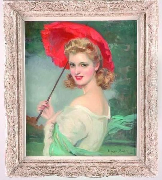 Portrait De Jeune Femme A L'ombrelle Rouge Oil Painting by Cyprien Boulet