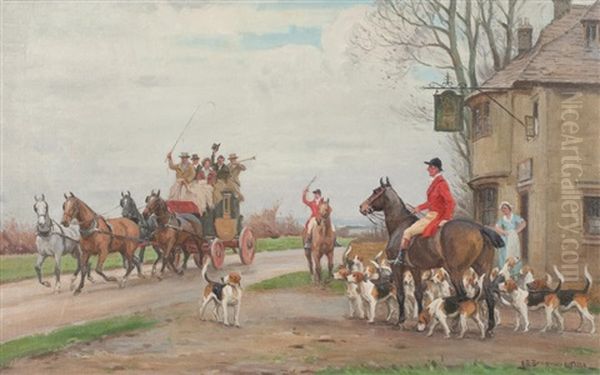 Hunt At The Coaching Inn Oil Painting by John Sanderson-Wells
