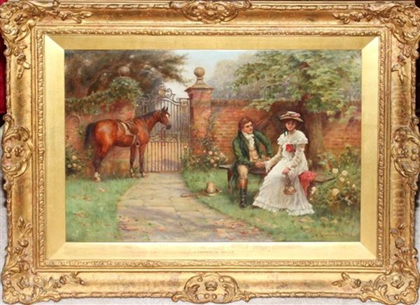 Courting Couple In Garden With Horse Oil Painting by John Sanderson-Wells