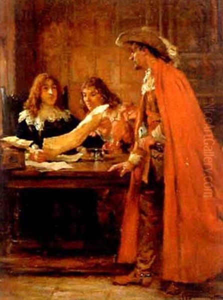 Discussing The Document Oil Painting by John Sanderson-Wells