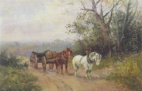 A Wagon On A Country Road Oil Painting by John Sanderson-Wells