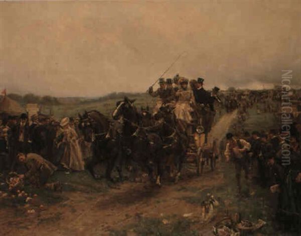 Rushing The Hill, Derby Day Oil Painting by John Sanderson-Wells